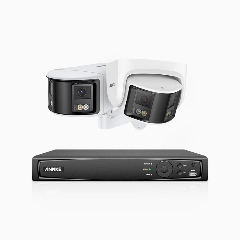 FDH600 - 8 Channel PoE Security System with 1 Bullet & 1 Turret Dual Lens Cameras, 6MP Resolution, 180° Ultra Wide Angle, f/1.2 Super Aperture, Built-in Microphone, Active Siren & Alarm, Human & Vehicle Detection, 2-Way Audio