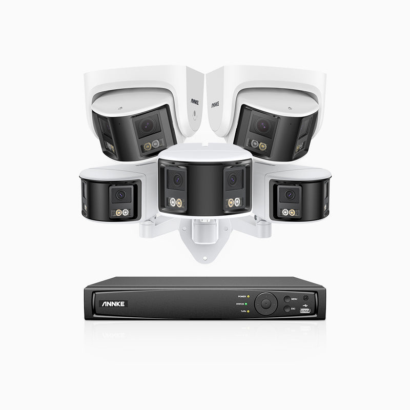 FDH600 - 8 Channel PoE Security System with 3 Bullet & 2 Turret Dual Lens Cameras, 6MP Resolution, 180° Ultra Wide Angle, f/1.2 Super Aperture, Built-in Microphone, Active Siren & Alarm, Human & Vehicle Detection, 2-Way Audio