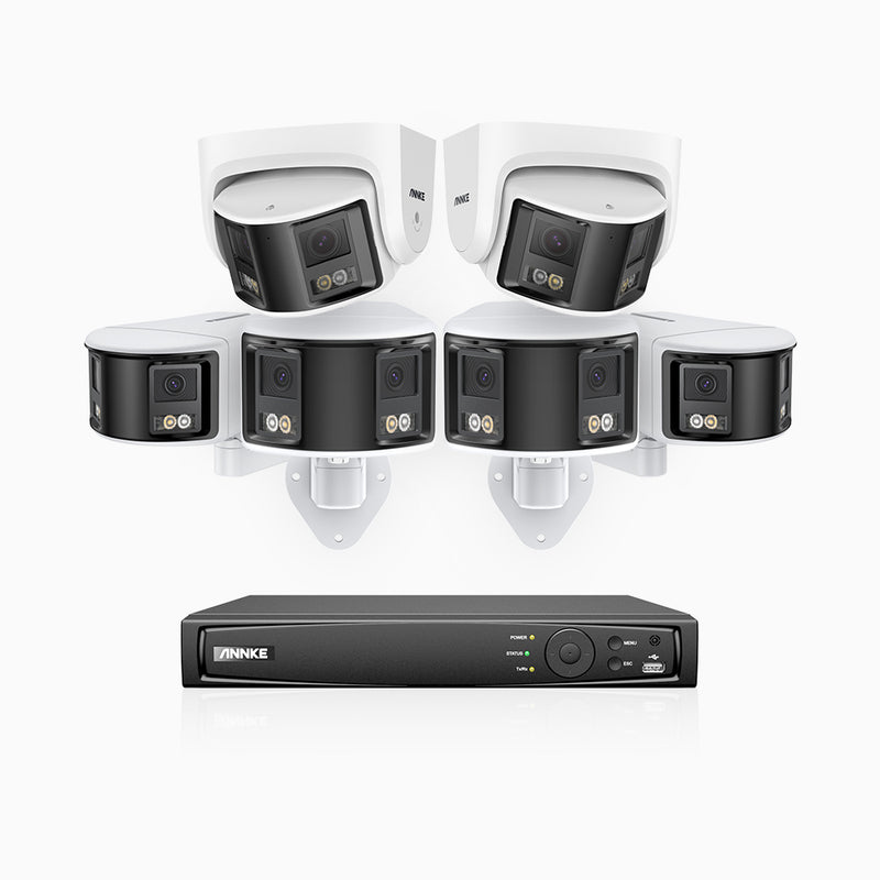 FDH600 - 8 Channel PoE Security System with 4 Bullet & 2 Turret Dual Lens Cameras, 6MP Resolution, 180° Ultra Wide Angle, f/1.2 Super Aperture, Built-in Microphone, Active Siren & Alarm, Human & Vehicle Detection, 2-Way Audio
