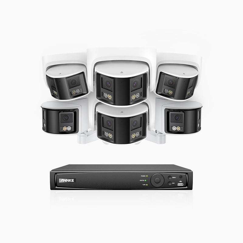 FDH600 - 8 Channel PoE Security System with 2 Bullet & 4 Turret Dual Lens Cameras, 6MP Resolution, 180° Ultra Wide Angle, f/1.2 Super Aperture, Built-in Microphone, Active Siren & Alarm, Human & Vehicle Detection, 2-Way Audio