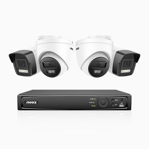 H1200 - 4K 12MP 8 Channel PoE Security System with  2 Bullet & 2 Turret Cameras, Colour & IR Night Vision, Human & Vehicle Detection, H.265+, Built-in Microphone, Max. 512 GB Local Storage, IP67