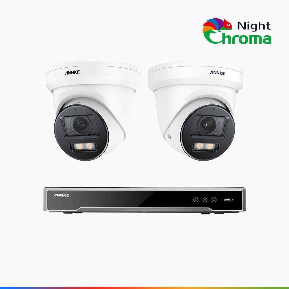 NightChroma<sup>TM</sup> NCK800 – 4K 8 Channel 2 Cameras PoE Security System, f/1.0 Super Aperture, Color Night Vision, 2CH 4K Decoding Capability, Human & Vehicle Detection, Intelligent Behavior Analysis, Built-in Mic, 124° FoV