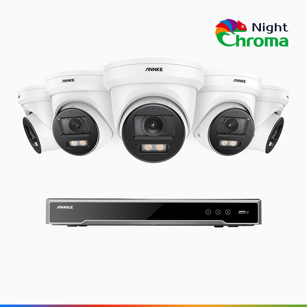 NightChroma<sup>TM</sup> NCK800 – 4K 8 Channel 5 Cameras PoE Security System, f/1.0 Super Aperture, Color Night Vision, 2CH 4K Decoding Capability, Human & Vehicle Detection, Intelligent Behavior Analysis, Built-in Mic, 124° FoV