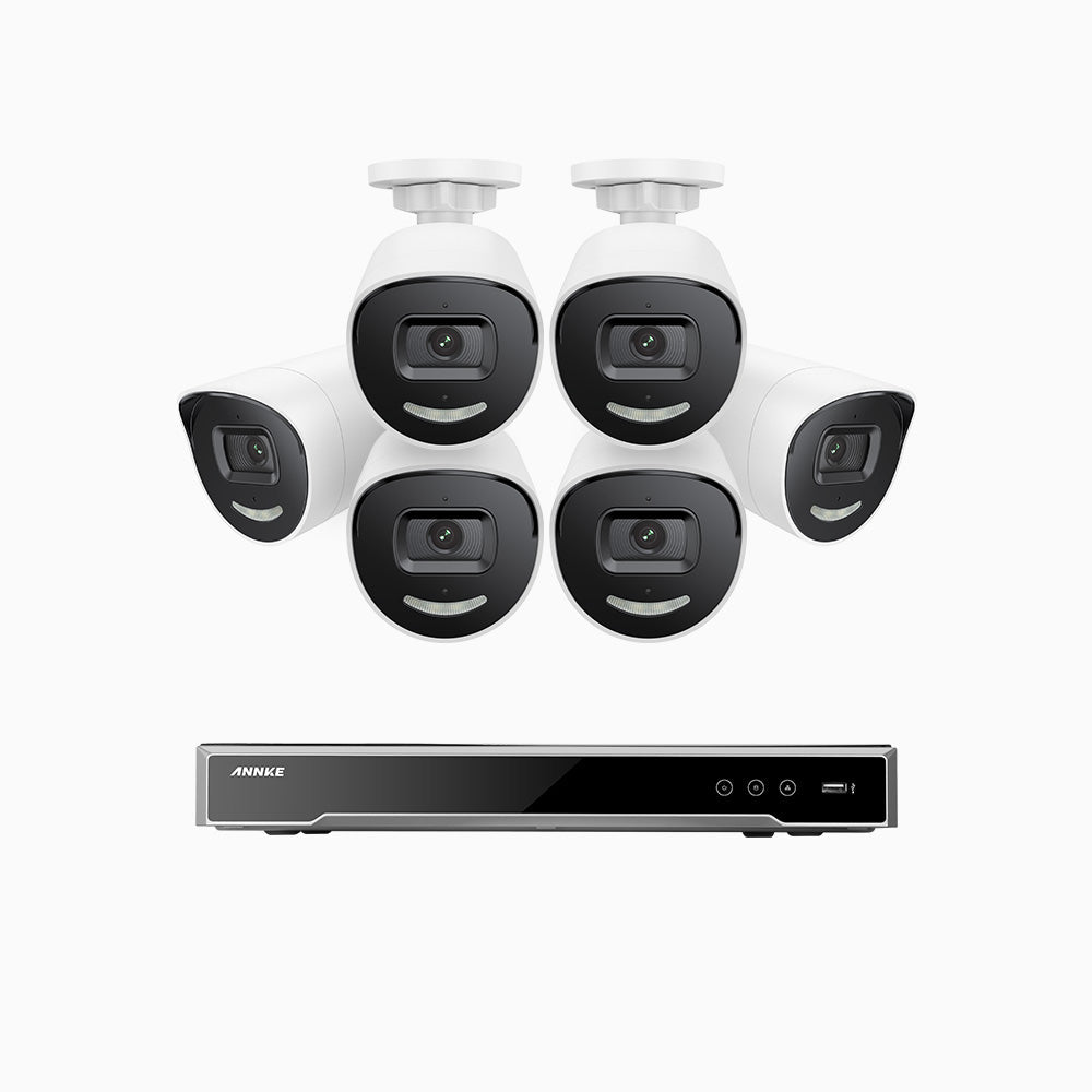 AH800 - 4K 8 Channel 6 Cameras PoE Security System, 1/1.8'' BSI Sensor, f/1.6 Aperture (0.003 Lux), Siren & Strobe Alarm,Two-Way Audio, Human & Vehicle Detection,  Perimeter Protection, Works with Alexa