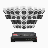 H500 - 3K 32 Channel PoE Security System with 10 Bullet & 22 Turret Cameras, EXIR 2.0 Night Vision, Built-in Mic & SD Card Slot, Works with Alexa, 16-Port PoE Switch Included ,IP67 Waterproof, RTSP Supported