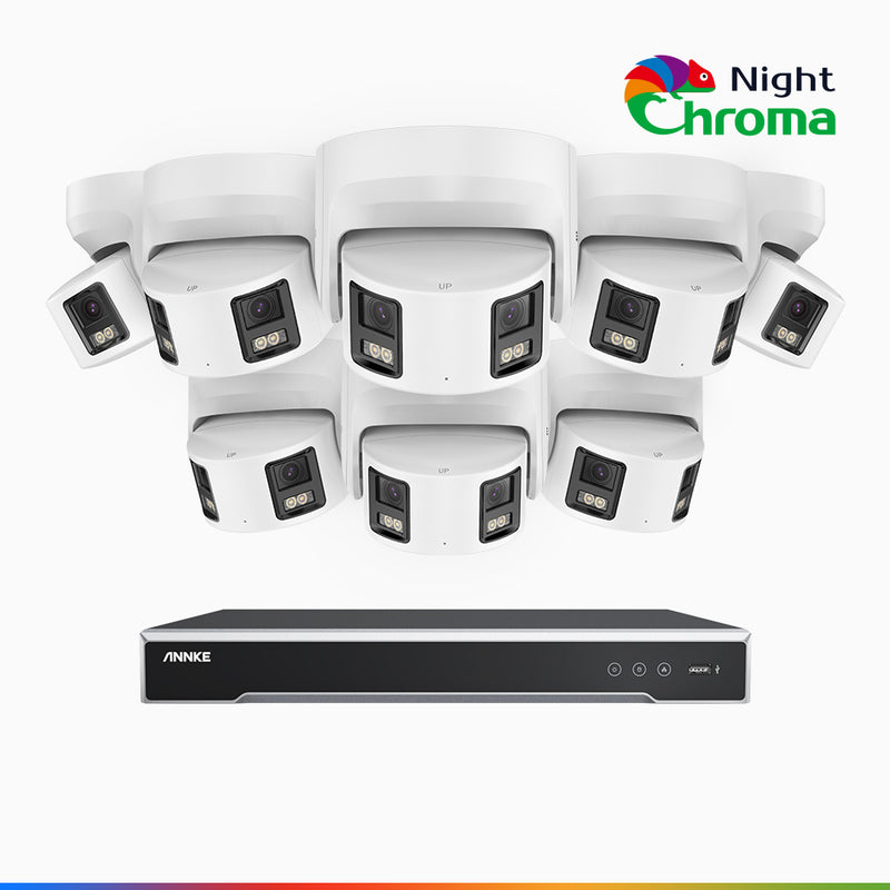 NightChroma<sup>TM</sup> NDK800 – 4K 16 Channel 8 Panoramic Dual Lens Camera PoE Security System, f/1.0 Super Aperture, Acme Color Night Vision, Active Siren and Strobe, Human & Vehicle Detection, 2CH 4K Decoding Capability, Built-in Mic