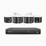 FDH800 - 8 Channel PoE Security System with 4 8MP UHD Dual Lens Cameras, 180° Panoramic View, Smart Dual Light Night Vision, Two-Way Audio, Active Siren & Alarm, Human & Vehicle Detection, IP67