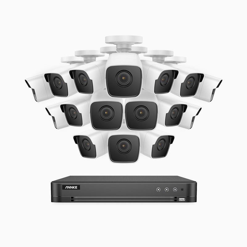 E500 – 5MP 16 Channel 16 Camera Outdoor Wired Security System, Smart DVR with Human & Vehicle Detection, 100 ft Infrared Night Vision, IP67 Weatherproof