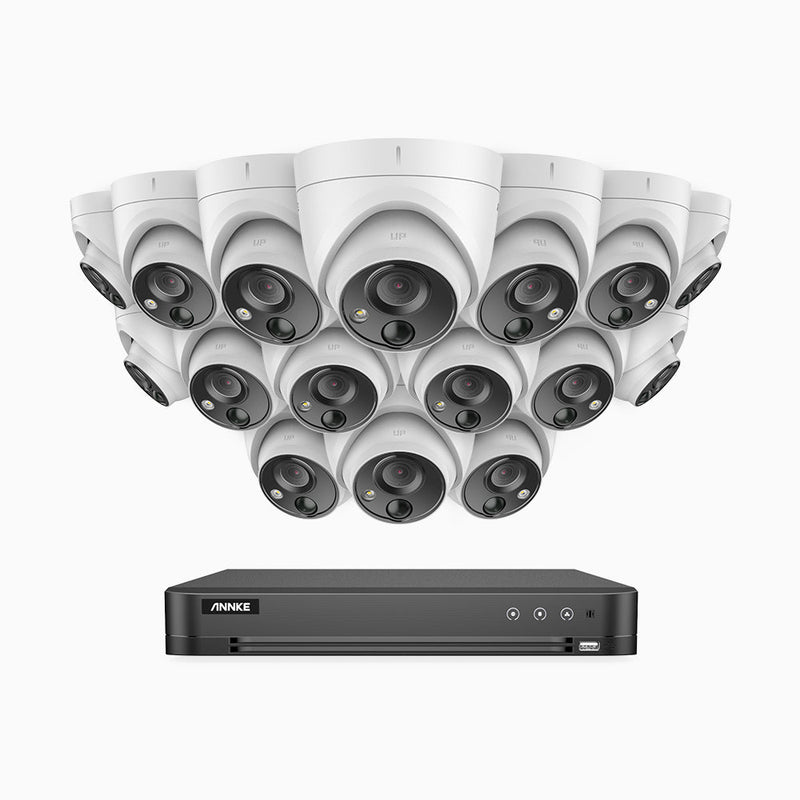 EP500 – 5MP 16 Channel 16 PIR Camera Outdoor Wired Security System, Accurate Alerts, White Light Alarm, IP67, 100 ft Infrared Night Vision, H.265+ Smart DVR with Human & Vehicle Detection
