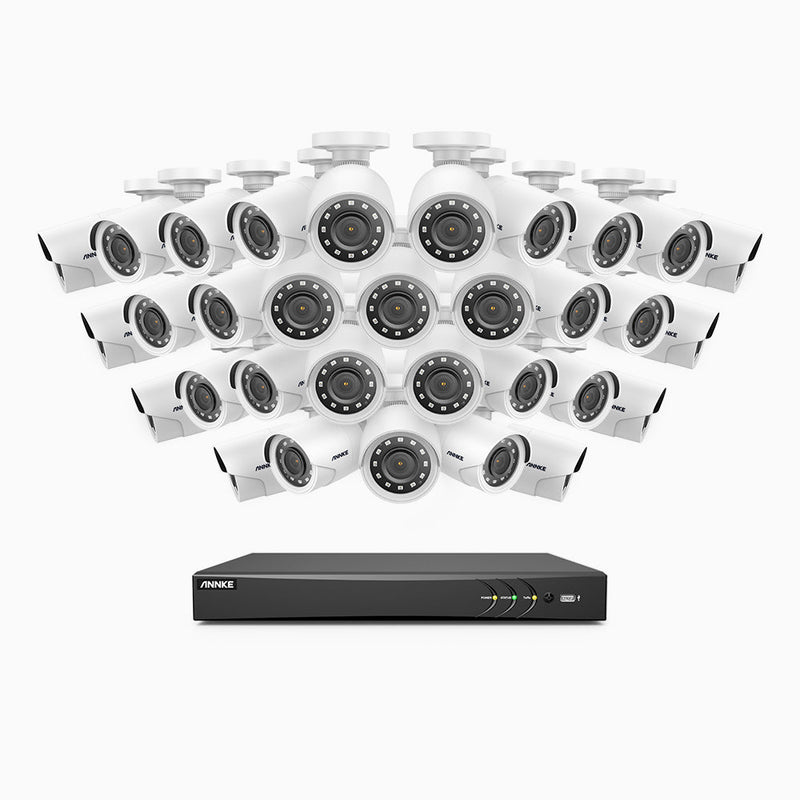 E200 – 1080p 32 Channel 32 Camera Outdoor Wired Security CCTV System, Smart DVR with Human & Vehicle Detection, H.265+, 100 ft Infrared Night Vision