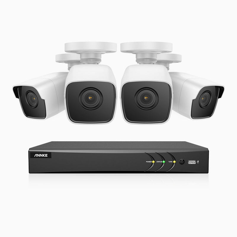 E500 – 5MP 8 Channel 4 Camera Outdoor Wired Security System, Smart DVR with Human & Vehicle Detection, 100 ft Infrared Night Vision, IP67 Weatherproof