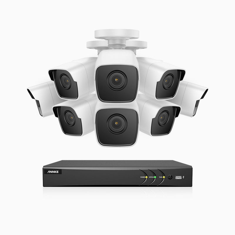E500 – 5MP 8 Channel 8 Camera Outdoor Wired Security System, Smart DVR with Human & Vehicle Detection, 100 ft Infrared Night Vision, IP67 Weatherproof