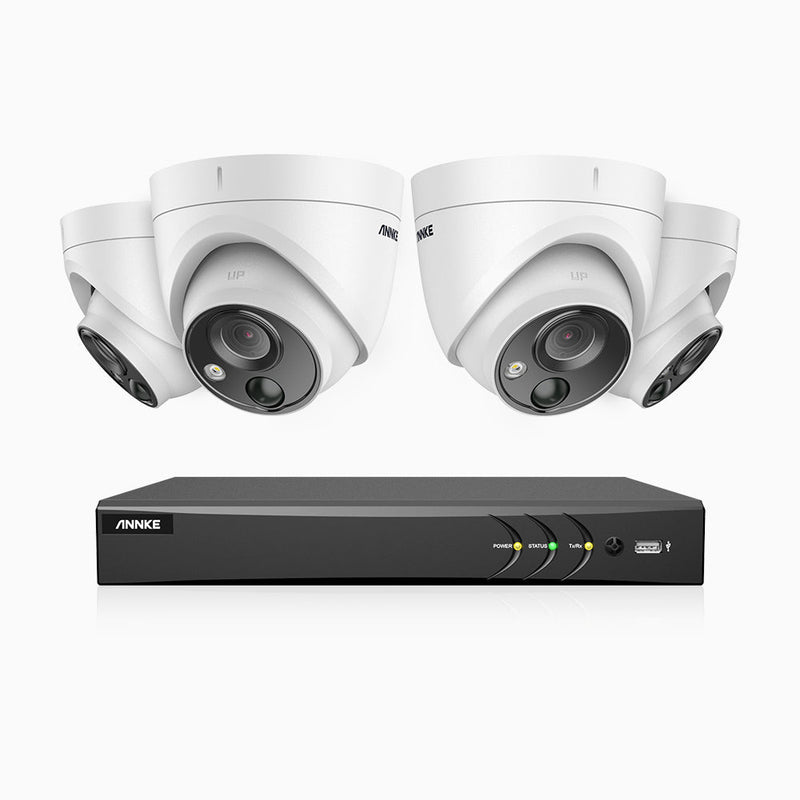 EAP500 – 5MP 8 Channel Outdoor Wired Security System with 2 PIR & 2 Add-on Cameras, Accurate Alerts, White Light Alarm, H.265+ Smart DVR with Human & Vehicle Detection, 100 ft Infrared Night Vision