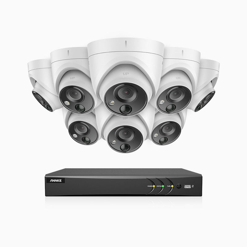 EP500 – 5MP 8 Channel 8 PIR Camera Outdoor Wired Security System, Accurate Alerts, White Light Alarm, IP67, 100 ft Infrared Night Vision, H.265+ Smart DVR with Human & Vehicle Detection