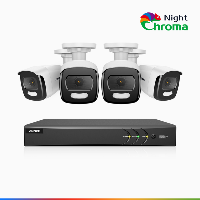 NightChroma<sup>TM</sup> NAK500 - 5MP 8 Channel 4 Camera Wired Security System, Acme Color Night Vision, f/1.0 Super Aperture, 0.0005 Lux