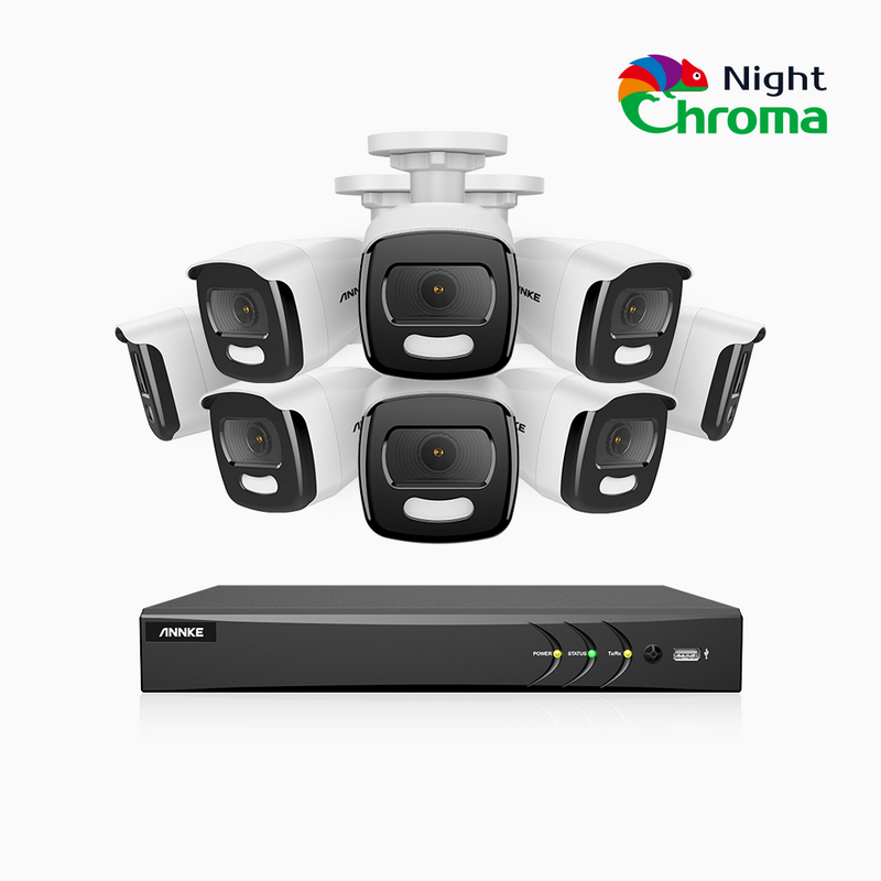 NightChroma<sup>TM</sup> NAK500 - 5MP 8 Channel 8 Camera Wired Security System, Acme Color Night Vision, f/1.0 Super Aperture, 0.0005 Lux