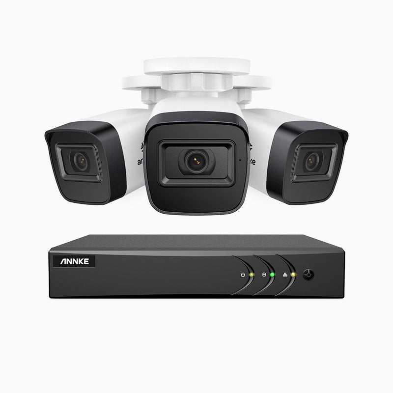 EL200 - 1080p 4 Channel Outdoor Wired Security CCTV System with 3 Cameras, 3.6 MM Lens, Smart DVR with Human & Vehicle Detection, 66 ft Infrared Night Vision, 4-in-1 Output Signal, IP67