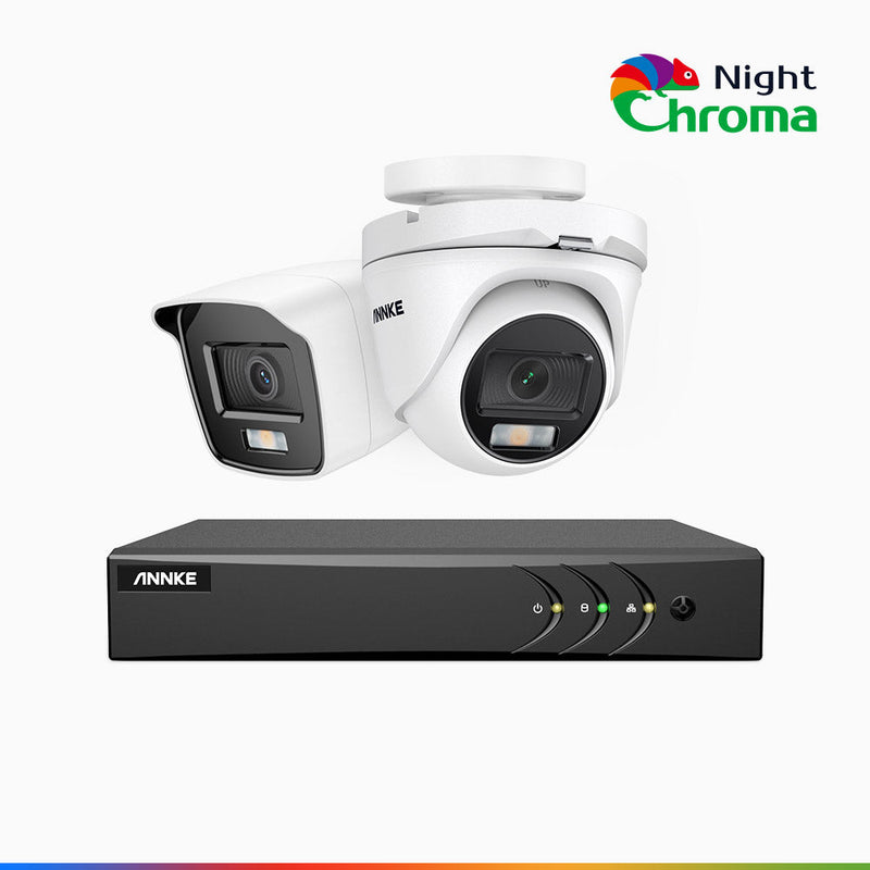 NightChroma<sup>TM</sup> NAK200 - 1080P 4 Channel Wired CCTV System with 1 Bullet & 1 Turret Cameras, Acme Color Night Vision, f/1.0 Super Aperture, 0.001 Lux, 121° FoV, Active Alignment