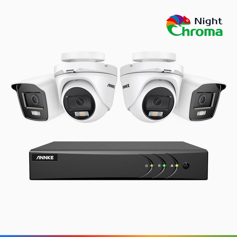 NightChroma<sup>TM</sup> NAK200 - 1080P 4 Channel Wired CCTV System with 2 Bullet & 2 Turret Cameras, Acme Colour Night Vision, f/1.0 Super Aperture, 0.001 Lux, 121° FoV, Active Alignment