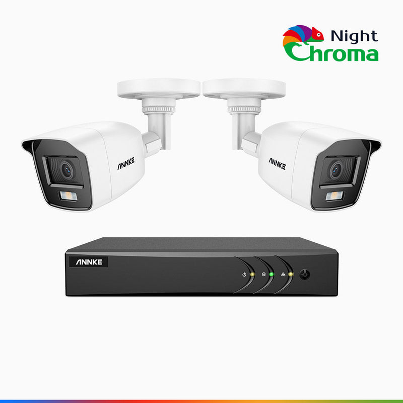 NightChroma<sup>TM</sup> NAK200 - 1080P 4 Channel 2 Camera Wired CCTV System, Acme Color Night Vision, f/1.0 Super Aperture, 0.001 Lux, 121° FoV, Active Alignment