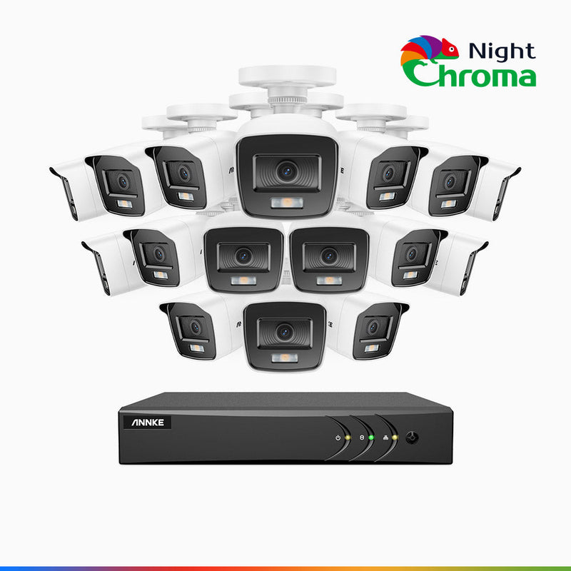 NightChroma<sup>TM</sup> NAK200 - 1080P 16 Channel 16 Camera Wired CCTV System, Acme Color Night Vision, f/1.0 Super Aperture, 0.001 Lux, 121° FoV, Active Alignment