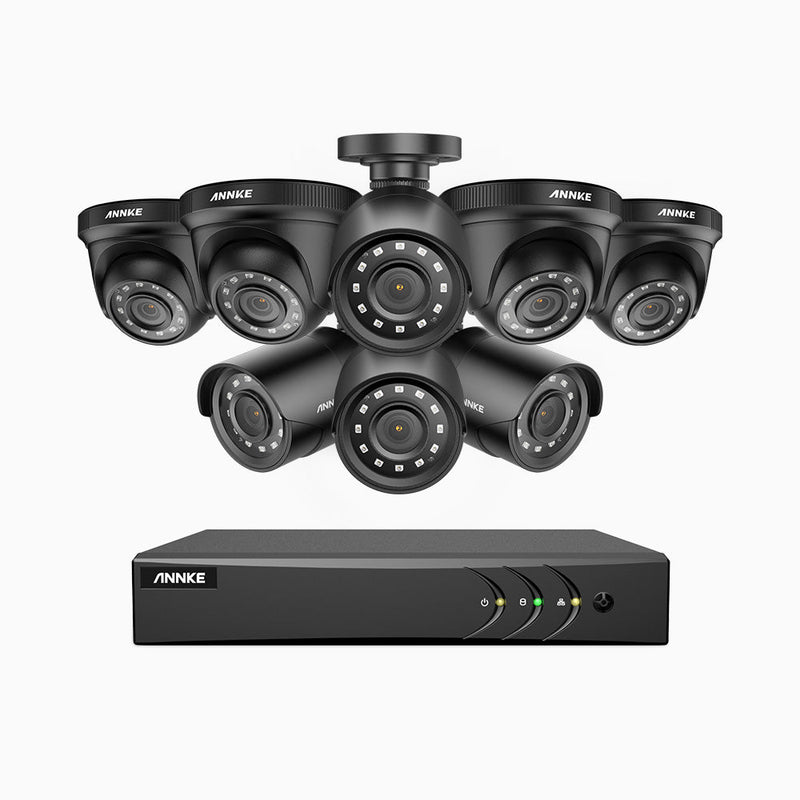 E200 - 1080p 16 Channel Outdoor Wired Security CCTV System with 4 Bullet & 4 Turret Cameras, Smart DVR with Human & Vehicle Detection, H.265+, 100 ft Infrared Night Vision