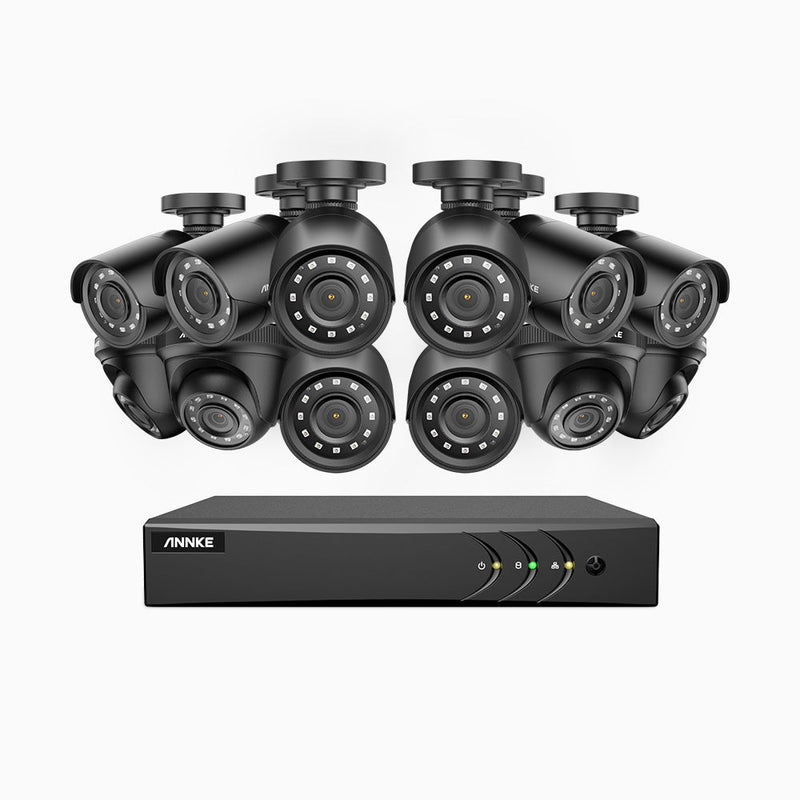 E200 - 1080p 16 Channel Outdoor Wired Security CCTV System with 8 Bullet & 4 Turret Cameras, Smart DVR with Human & Vehicle Detection, H.265+, 100 ft Infrared Night Vision