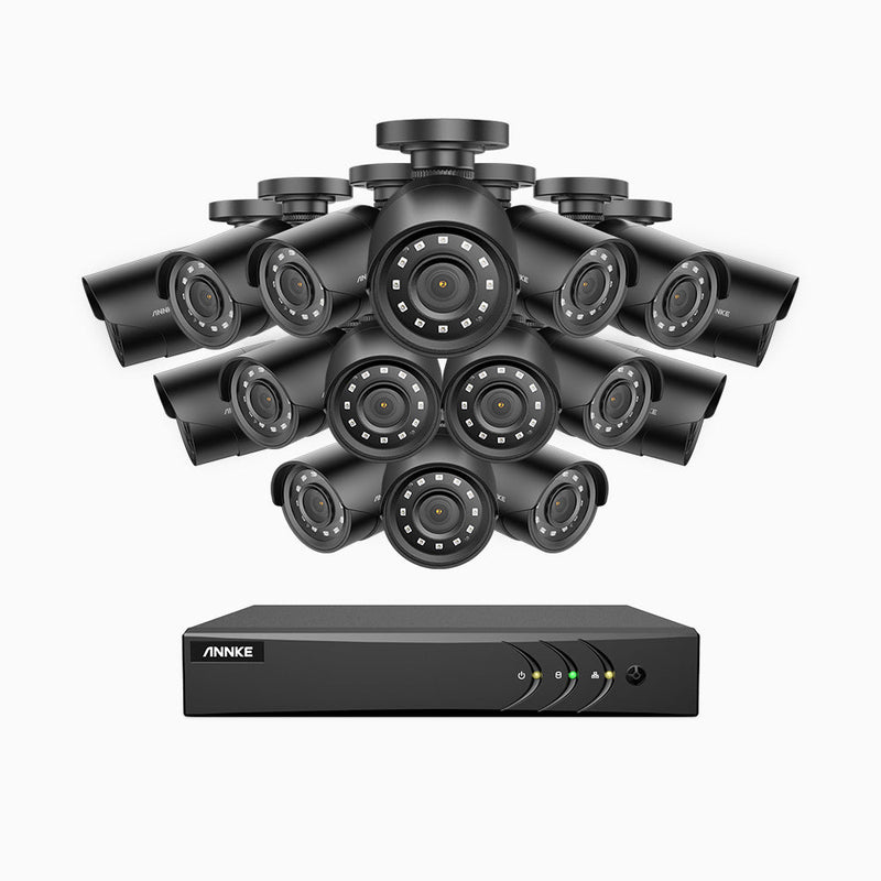 E200 – 1080p 16 Channel 16 Camera Outdoor Wired Security CCTV System, Smart DVR with Human & Vehicle Detection, H.265+, 100 ft Infrared Night Vision