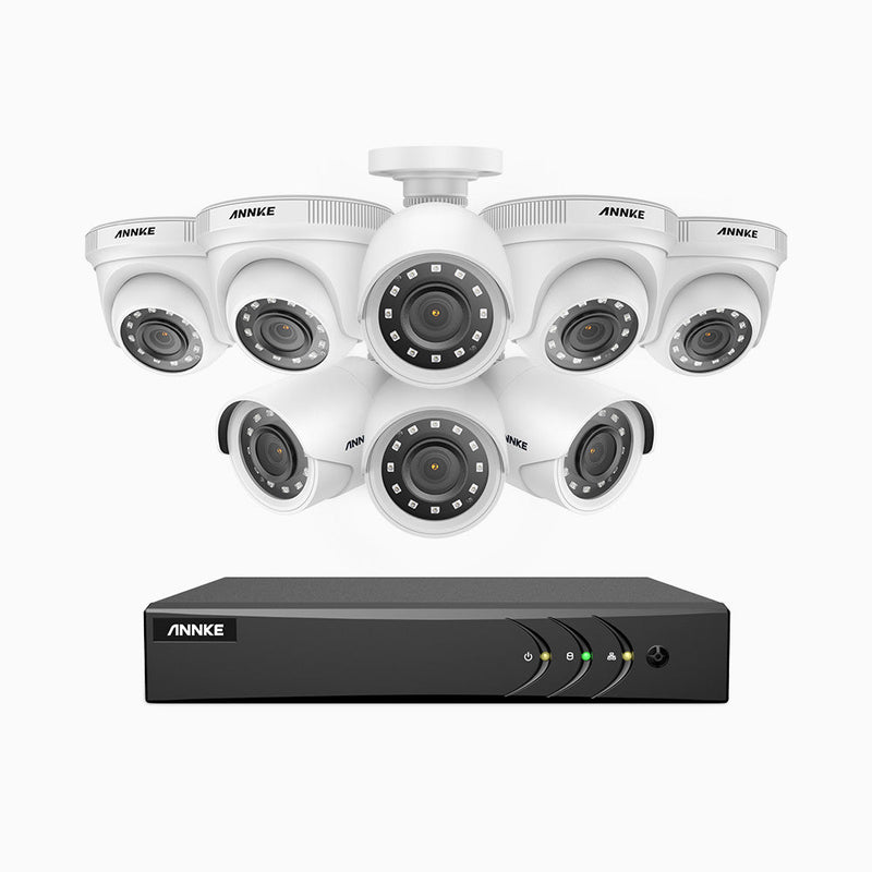 E200 - 1080p 16 Channel Outdoor Wired Security CCTV System with 4 Bullet & 4 Turret Cameras, Smart DVR with Human & Vehicle Detection, H.265+, 100 ft Infrared Night Vision
