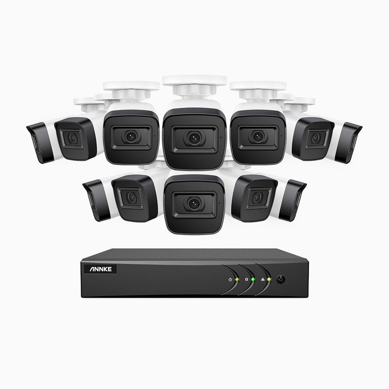 EL200 - 1080p 16 Channel Outdoor Wired Security CCTV System with 12 Cameras, 3.6 MM Lens, Smart DVR with Human & Vehicle Detection, 66 ft Infrared Night Vision, 4-in-1 Output Signal, IP67