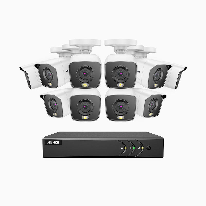 FC200 - 1080p 16 Channel 10 Camera Wired Security System, Color Night Vision, 100 ft Supplement Light, IP67 Weatherproof, UL-Certification, H.265+ Smart DVR with Human & Vehicle Detection
