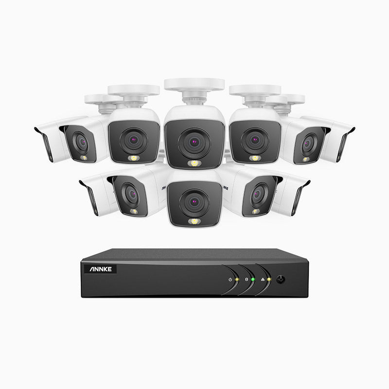 FC200 - 1080p 16 Channel 12 Camera Wired Security System, Color Night Vision, 100 ft Supplement Light, IP67 Weatherproof, UL-Certification, H.265+ Smart DVR with Human & Vehicle Detection