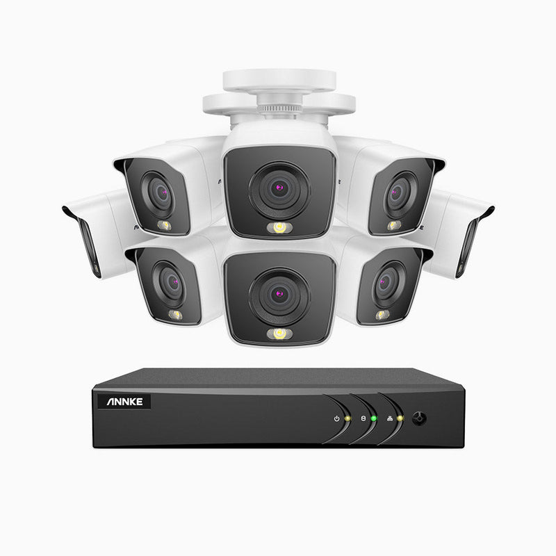 FC200 - 1080p 16 Channel 8 Camera Wired Security System, Color Night Vision, 100 ft Supplement Light, IP67 Weatherproof, UL-Certification, H.265+ Smart DVR with Human & Vehicle Detection