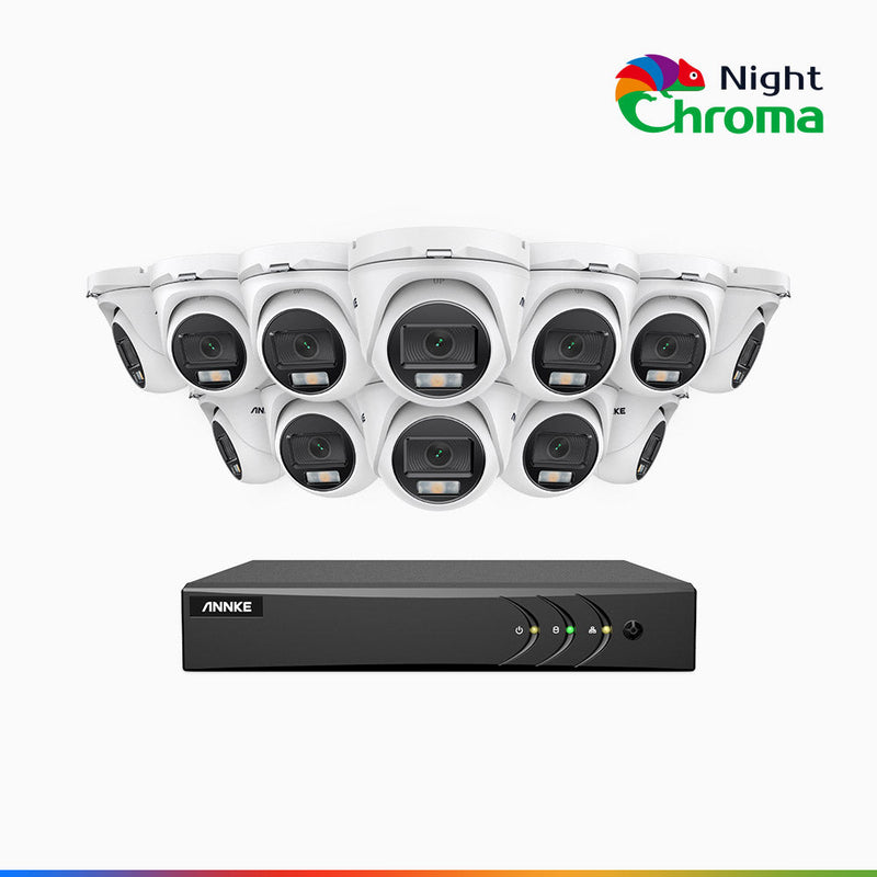 NightChroma<sup>TM</sup> NAK200 - 1080P 16 Channel 12 Camera Wired CCTV System, Acme Color Night Vision, f/1.0 Super Aperture, 0.001 Lux, 121° FoV, Active Alignment