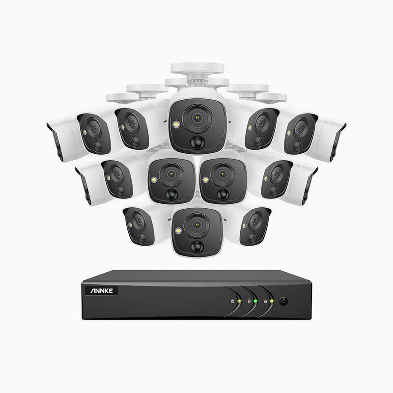 EP200 – 1080p 16 Channel 16 PIR Camera Outdoor Wired Security System, Accurate Alerts, White Light Alarm, 100 ft Infrared Night Vision, H.265+ Smart DVR with Human & Vehicle Detection