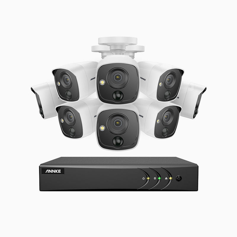 EP200 – 1080p 16 Channel 8 PIR Camera Outdoor Wired Security System, Accurate Alerts, White Light Alarm, 100 ft Infrared Night Vision, H.265+ Smart DVR with Human & Vehicle Detection