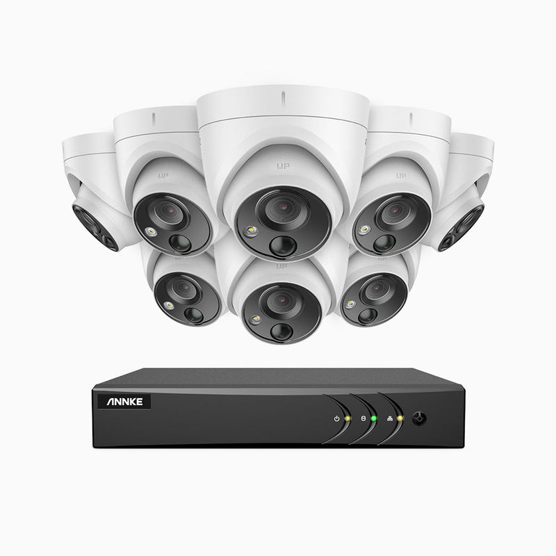 EP200 – 1080p 16 Channel 8 PIR Camera Outdoor Wired Security System, Accurate Alerts, White Light Alarm, 100 ft Infrared Night Vision, H.265+ Smart DVR with Human & Vehicle Detection