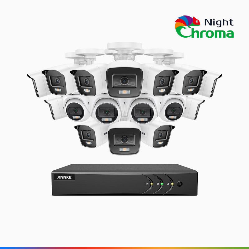 NightChroma<sup>TM</sup> NAK200 - 1080P 16 Channel Wired CCTV System with 12 Bullet & 4 Turret Cameras, Acme Colour Night Vision, f/1.0 Super Aperture, 0.001 Lux, 121° FoV, Active Alignment