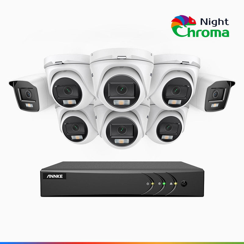 NightChroma<sup>TM</sup> NAK200 - 1080P 16 Channel Wired CCTV System with 2 Bullet & 6 Turret Cameras, Acme Colour Night Vision, f/1.0 Super Aperture, 0.001 Lux, 121° FoV, Active Alignment