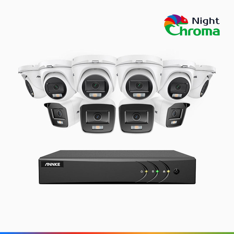 NightChroma<sup>TM</sup> NAK200 - 1080P 16 Channel Wired CCTV System with 4 Bullet & 6 Turret Cameras, Acme Colour Night Vision, f/1.0 Super Aperture, 0.001 Lux, 121° FoV, Active Alignment