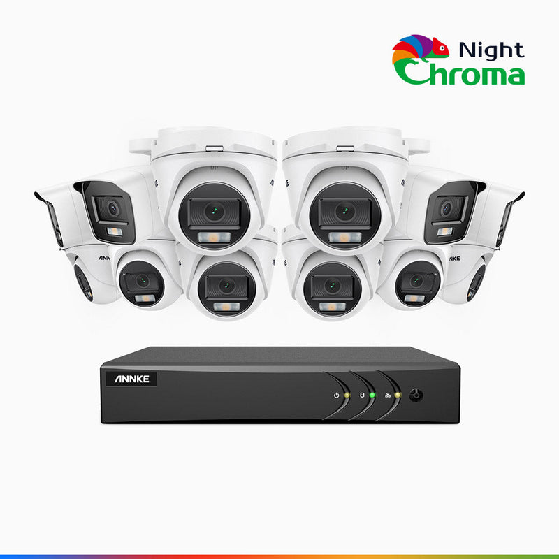 NightChroma<sup>TM</sup> NAK200 - 1080P 16 Channel Wired CCTV System with 4 Bullet & 8 Turret Cameras, Acme Colour Night Vision, f/1.0 Super Aperture, 0.001 Lux, 121° FoV, Active Alignment