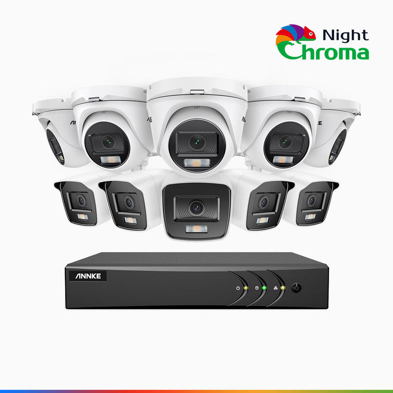 NightChroma<sup>TM</sup> NAK200 - 1080P 16 Channel Wired CCTV System with 5 Bullet & 5 Turret Cameras, Acme Colour Night Vision, f/1.0 Super Aperture, 0.001 Lux, 121° FoV, Active Alignment