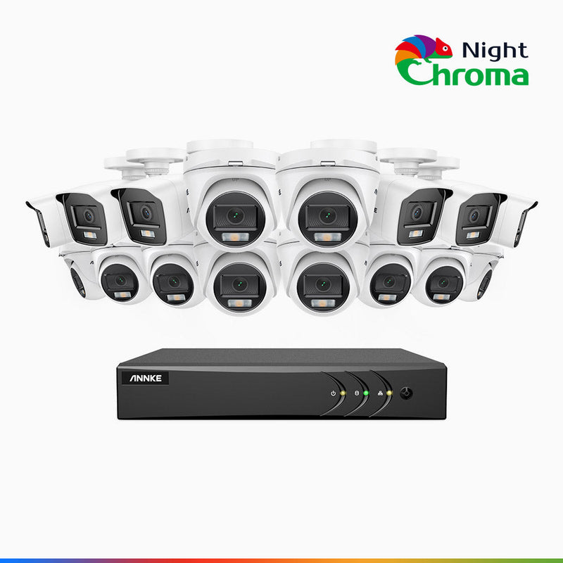 NightChroma<sup>TM</sup> NAK200 - 1080P 16 Channel Wired CCTV System with 6 Bullet & 10 Turret Cameras, Acme Colour Night Vision, f/1.0 Super Aperture, 0.001 Lux, 121° FoV, Active Alignment