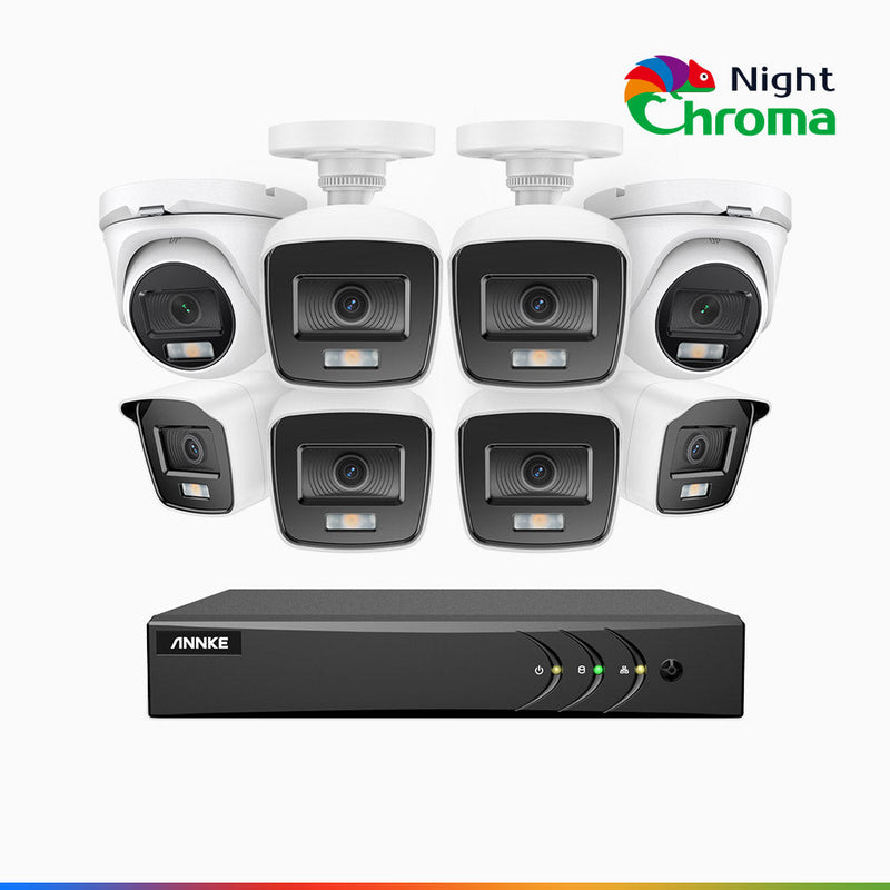NightChroma<sup>TM</sup> NAK200 - 1080P 16 Channel Wired CCTV System with 6 Bullet & 2 Turret Cameras, Acme Colour Night Vision, f/1.0 Super Aperture, 0.001 Lux, 121° FoV, Active Alignment