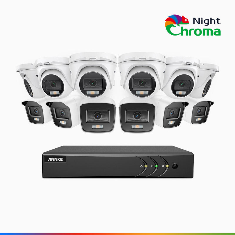NightChroma<sup>TM</sup> NAK200 - 1080P 16 Channel Wired CCTV System with 6 Bullet & 6 Turret Cameras, Acme Colour Night Vision, f/1.0 Super Aperture, 0.001 Lux, 121° FoV, Active Alignment