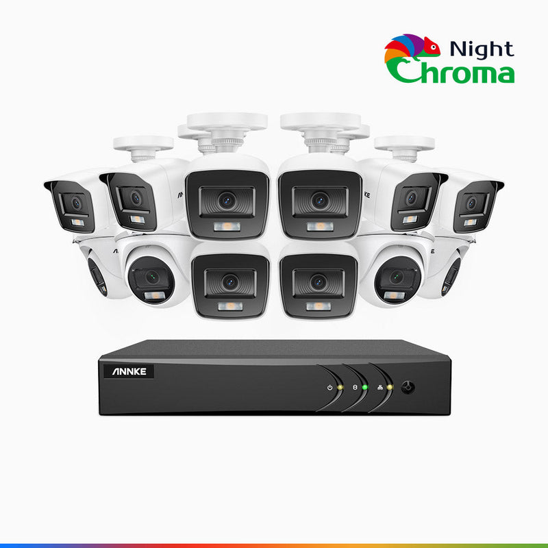 NightChroma<sup>TM</sup> NAK200 - 1080P 16 Channel Wired CCTV System with 8 Bullet & 4 Turret Cameras, Acme Colour Night Vision, f/1.0 Super Aperture, 0.001 Lux, 121° FoV, Active Alignment