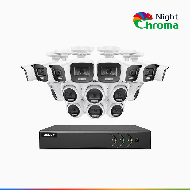NightChroma<sup>TM</sup> NAK200 - 1080P 16 Channel Wired CCTV System with 8 Bullet & 8 Turret Cameras, Acme Colour Night Vision, f/1.0 Super Aperture, 0.001 Lux, 121° FoV, Active Alignment