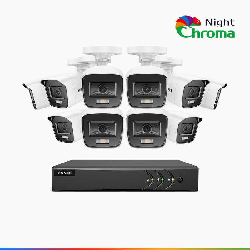 NightChroma<sup>TM</sup> NAK200 - 1080P 16 Channel 10 Camera Wired CCTV System, Acme Color Night Vision, f/1.0 Super Aperture, 0.001 Lux, 121° FoV, Active Alignment