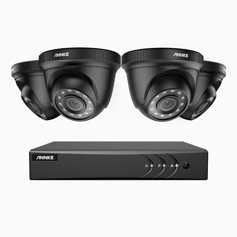 E200 – 1080p 8 Channel 4 Camera Outdoor Wired Security CCTV System, Smart DVR with Human & Vehicle Detection, H.265+, 100 ft Infrared Night Vision