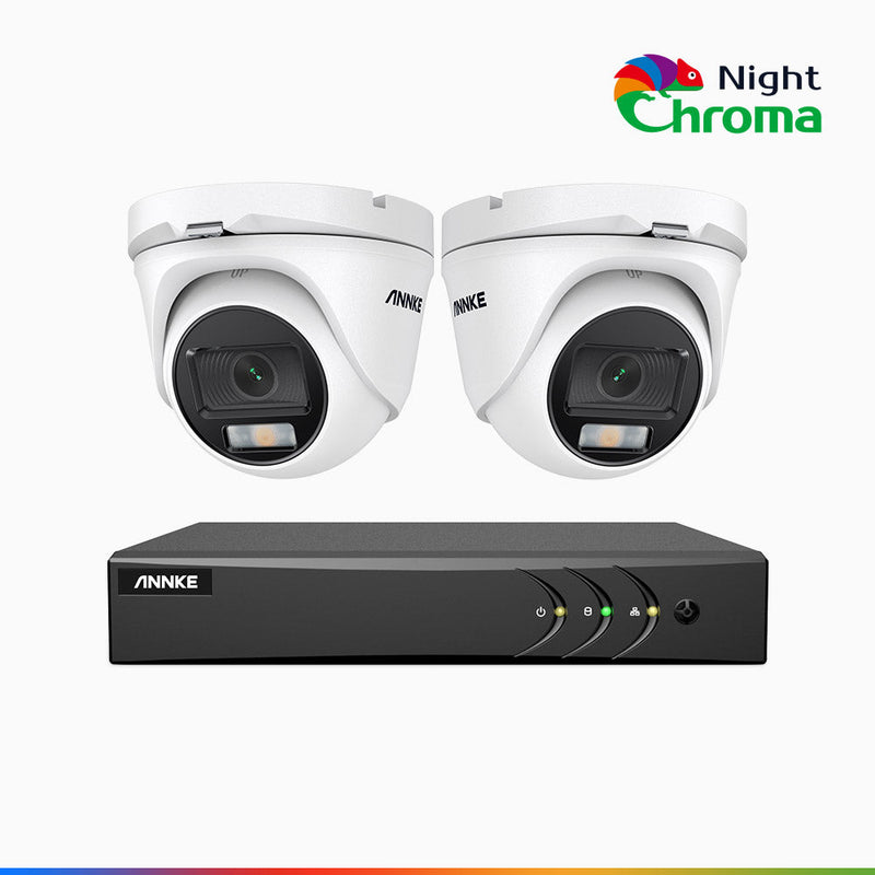 NightChroma<sup>TM</sup> NAK200 - 1080P 8 Channel 2 Camera Wired CCTV System, Acme Color Night Vision, f/1.0 Super Aperture, 0.001 Lux, 121° FoV, Active Alignment